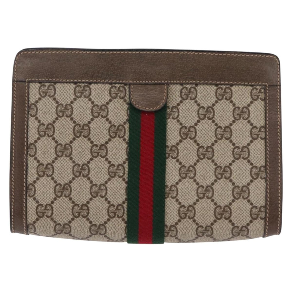GUCCI GG Supreme Web Sherry Line Clutch Bag PVC Beige 89 01 001 Auth kk719