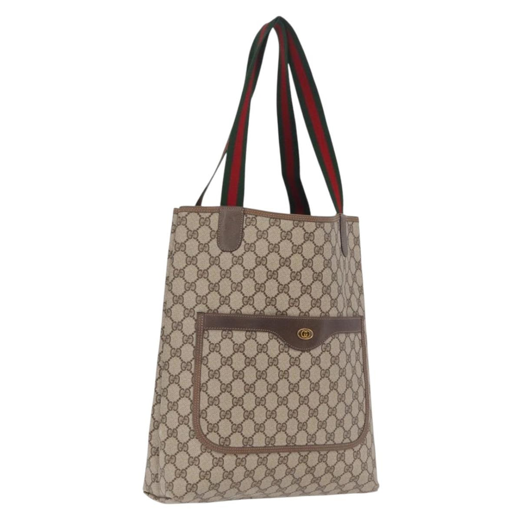 GUCCI GG Supreme Web Sherry Line Tote Bag PVC Beige Gold 39 02 003 Auth kk726