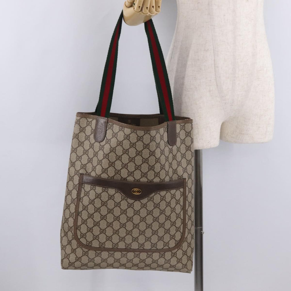 GUCCI GG Supreme Web Sherry Line Tote Bag PVC Beige Gold 39 02 003 Auth kk726