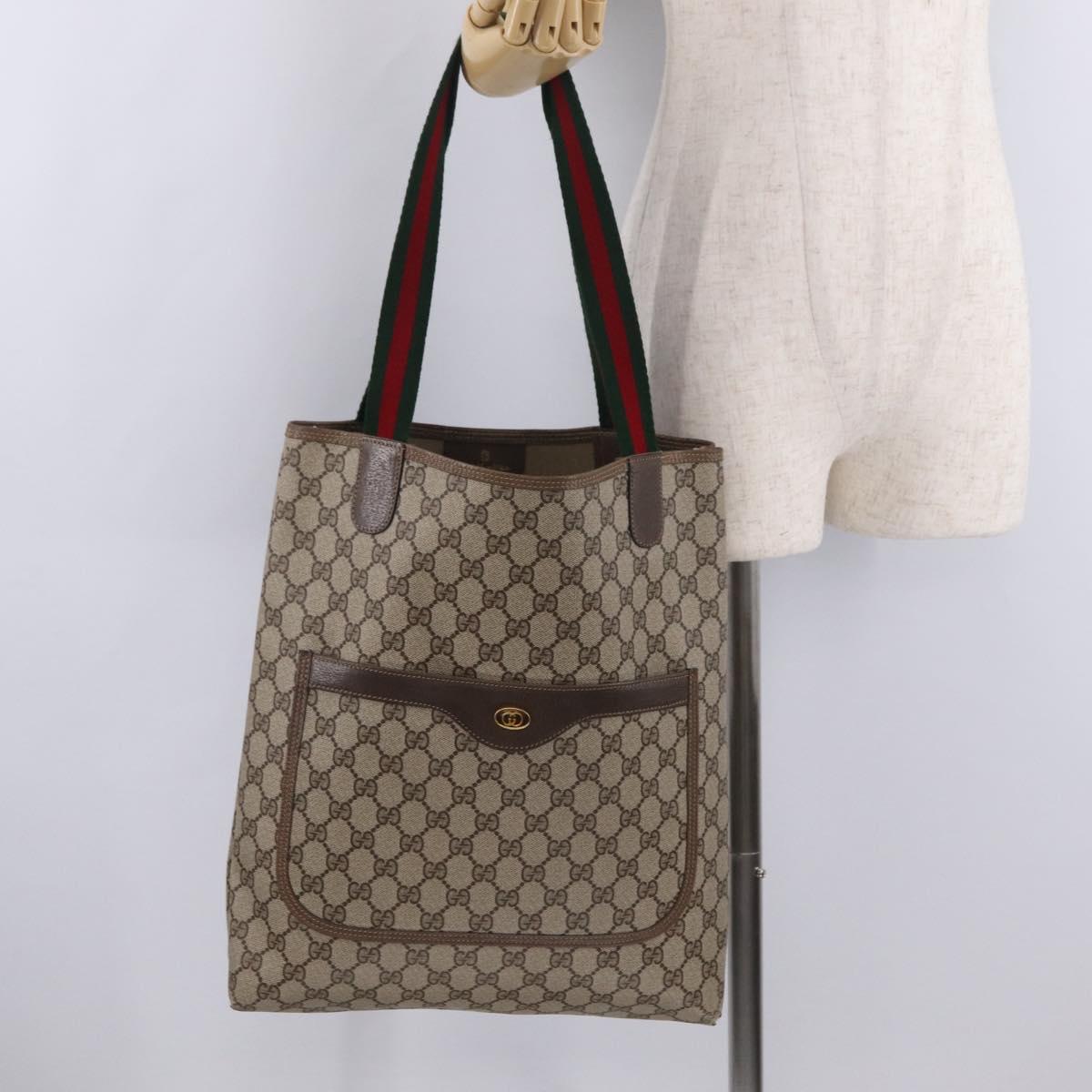 GUCCI GG Supreme Web Sherry Line Tote Bag PVC Beige Gold 39 02 003 Auth kk726