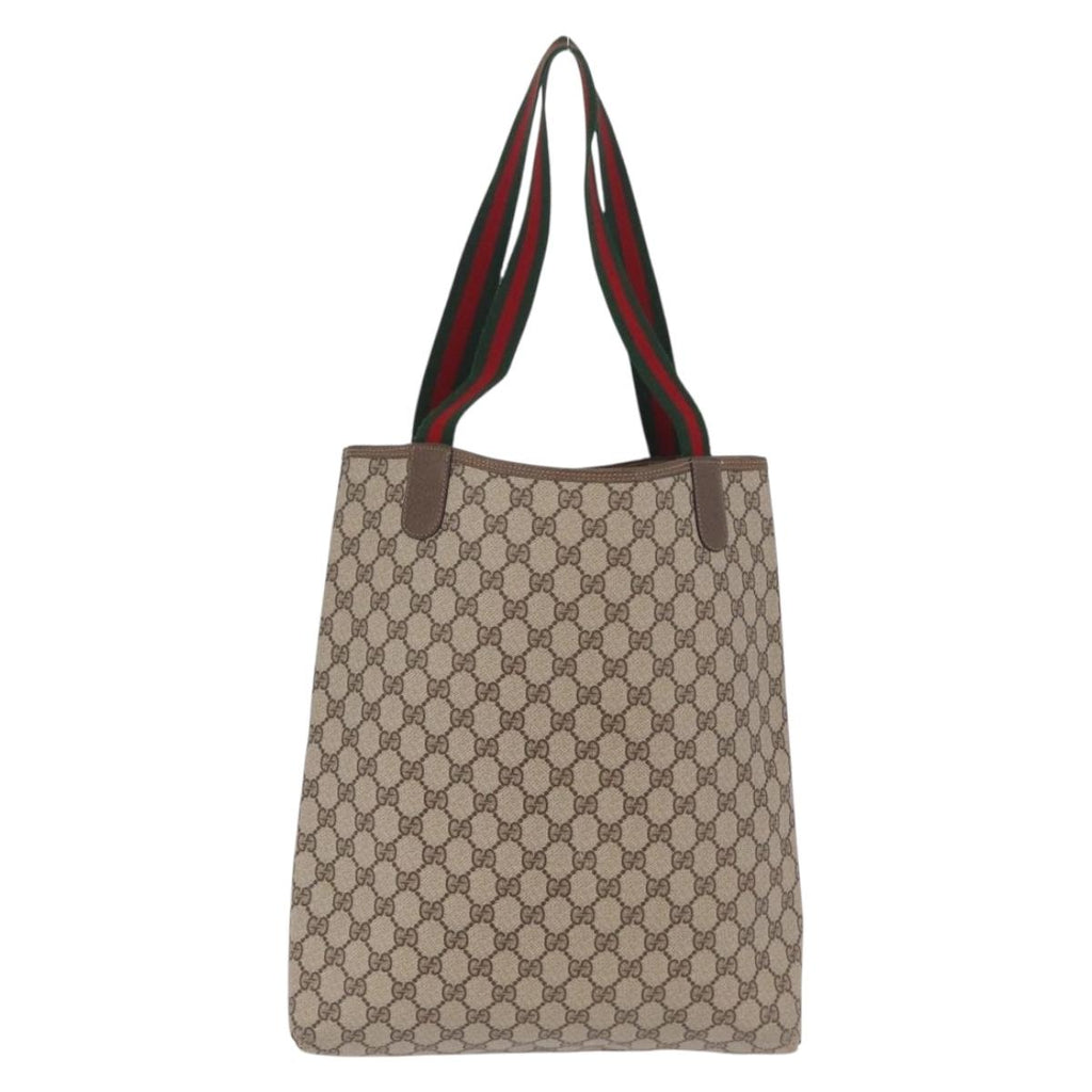 GUCCI GG Supreme Web Sherry Line Tote Bag PVC Beige Gold 39 02 003 Auth kk726