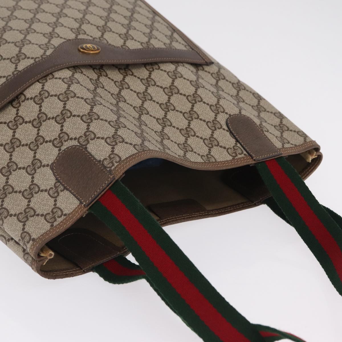 GUCCI GG Supreme Web Sherry Line Tote Bag PVC Beige Gold 39 02 003 Auth kk726