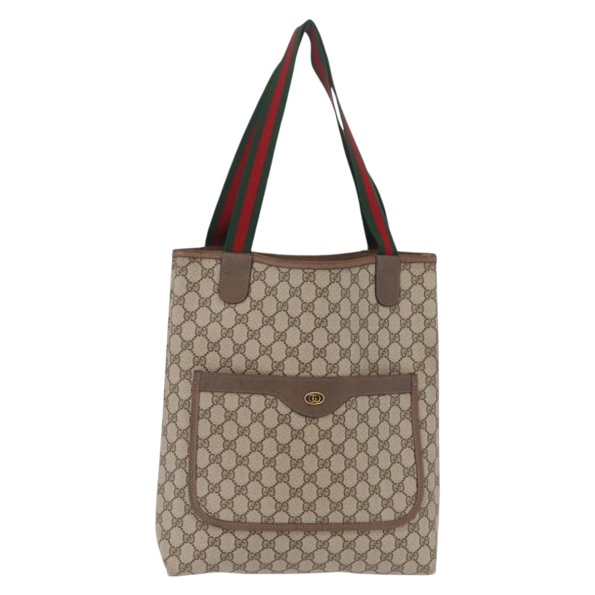 GUCCI GG Supreme Web Sherry Line Tote Bag PVC Beige Gold 39 02 003 Auth kk728
