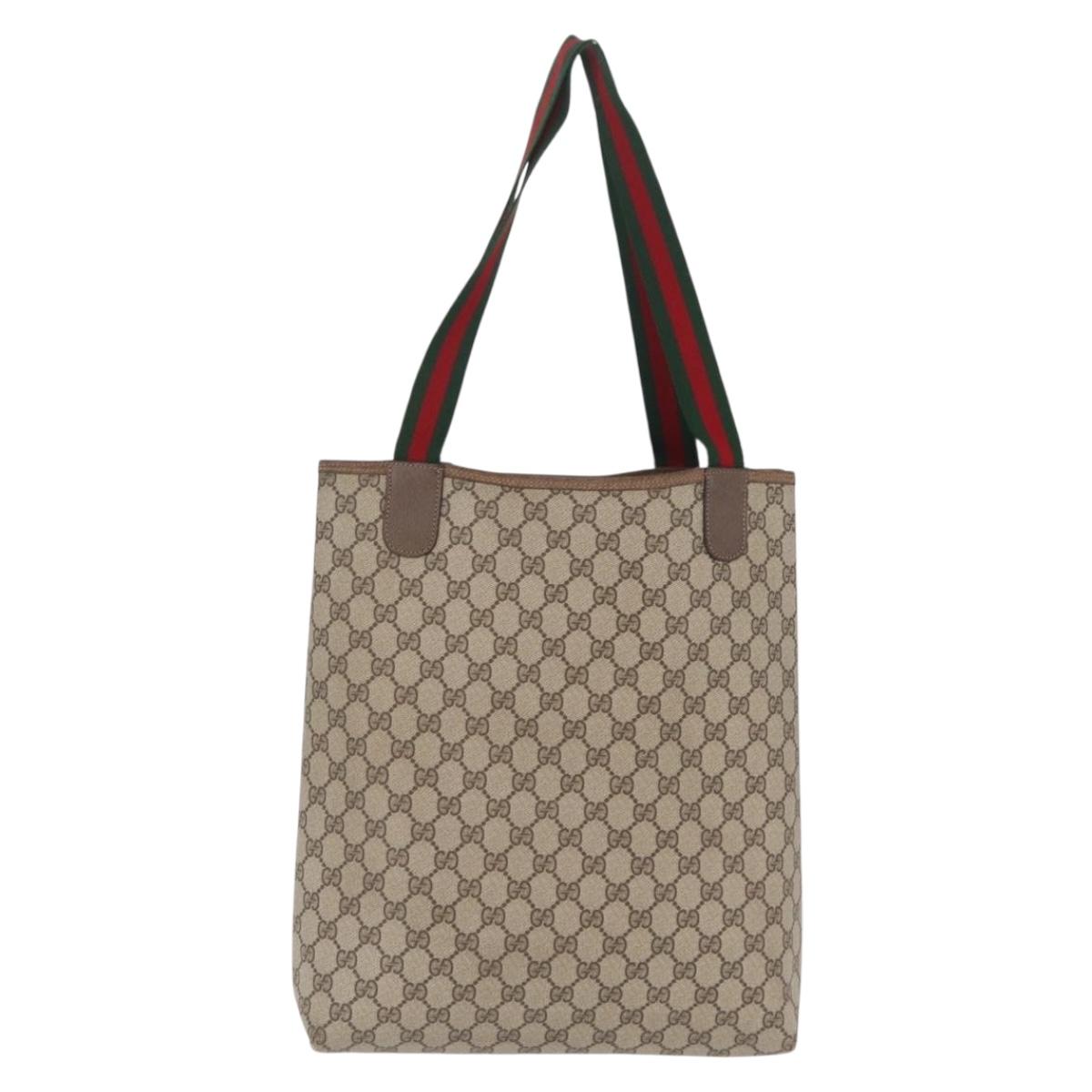 GUCCI GG Supreme Web Sherry Line Tote Bag PVC Beige Gold 39 02 003 Auth kk728