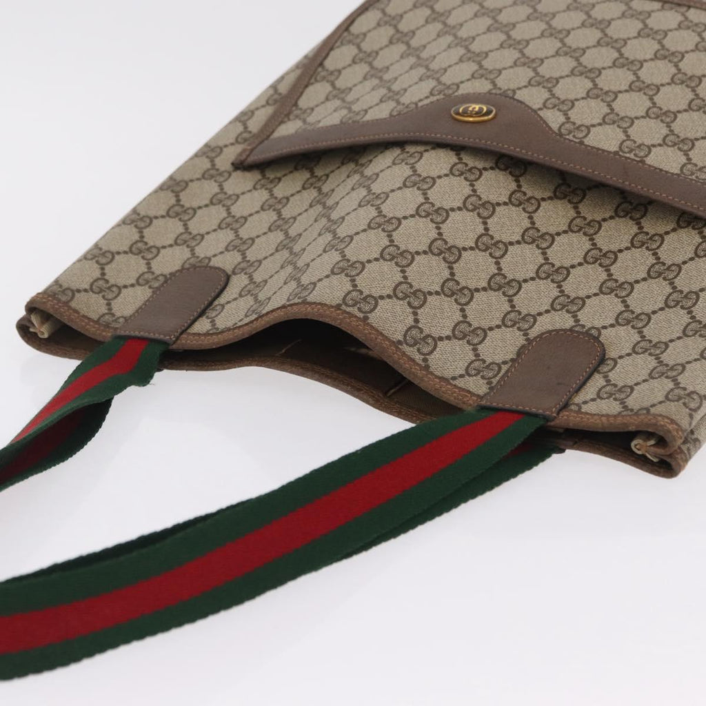 GUCCI GG Supreme Web Sherry Line Tote Bag PVC Beige Gold 39 02 003 Auth kk728