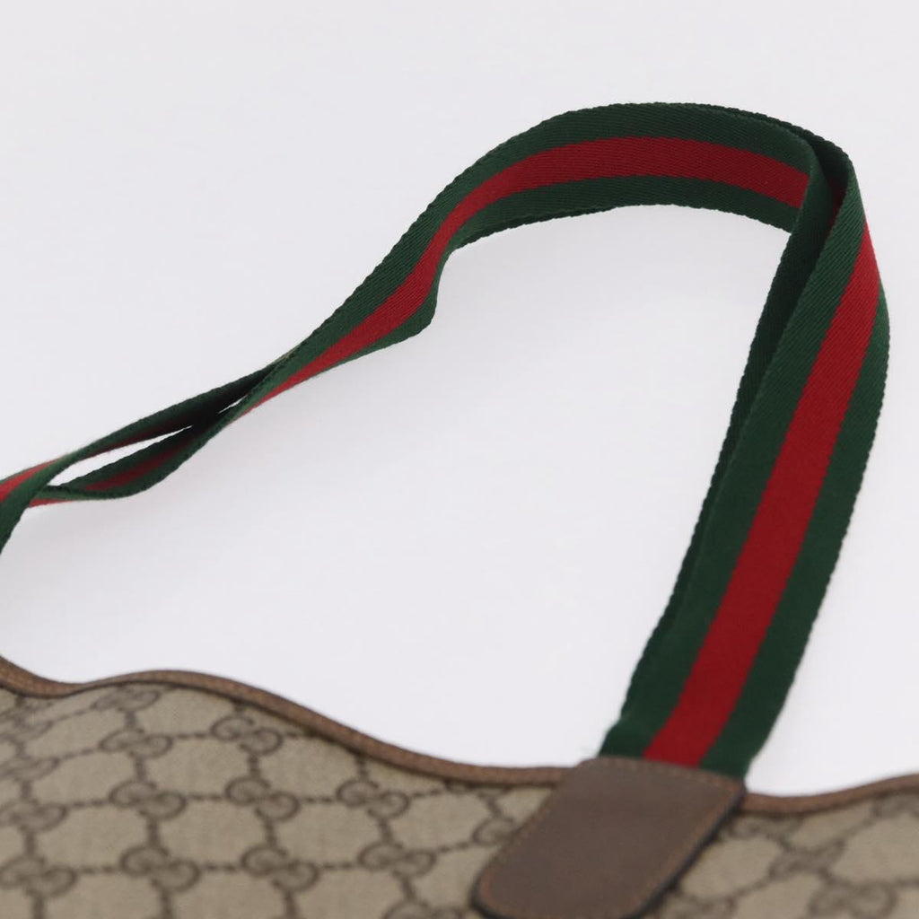 GUCCI GG Supreme Web Sherry Line Tote Bag PVC Beige Gold 39 02 003 Auth kk728