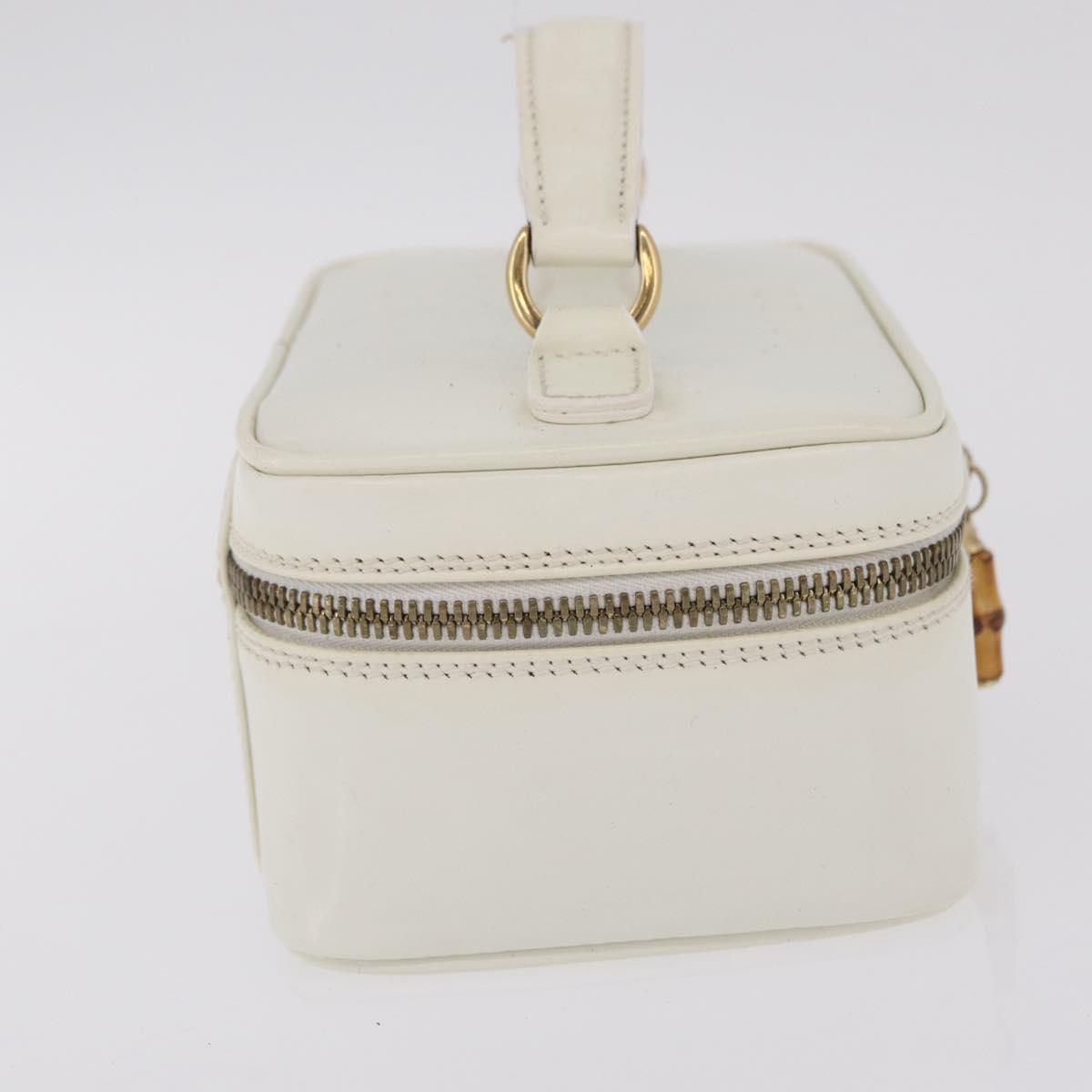 GUCCI Bamboo Vanity Hand Bag Patent Leather White Gold 032 1956 0151 Auth kk729