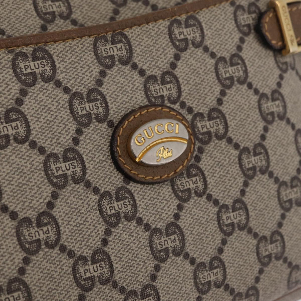GUCCI GG Plus Supreme Shoulder Bag PVC Beige Gold Auth kk731