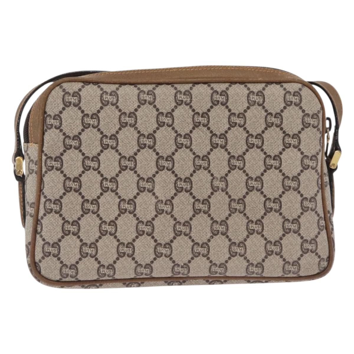 GUCCI GG Plus Supreme Shoulder Bag PVC Beige Gold Auth kk731
