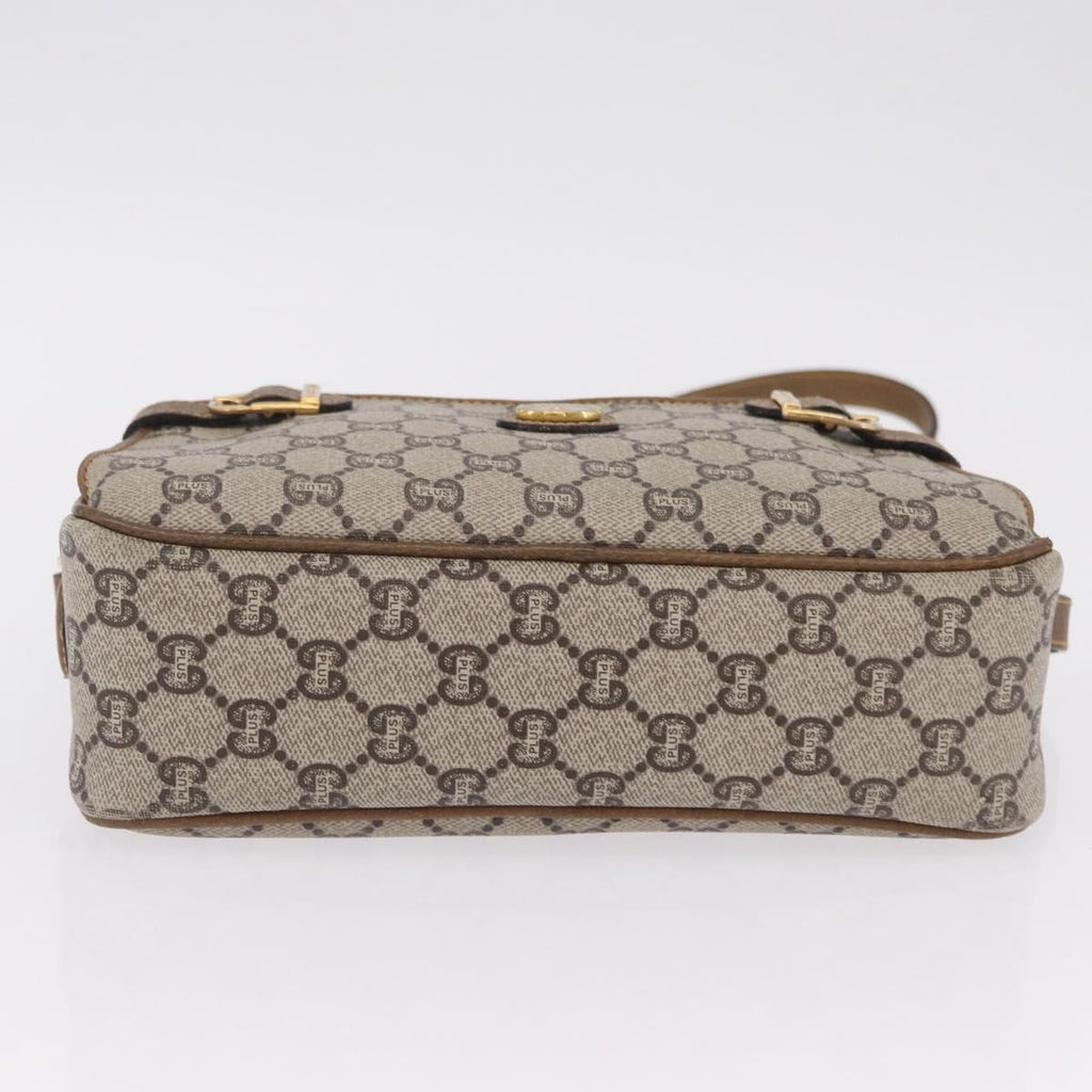 GUCCI GG Plus Supreme Shoulder Bag PVC Beige Gold Auth kk731