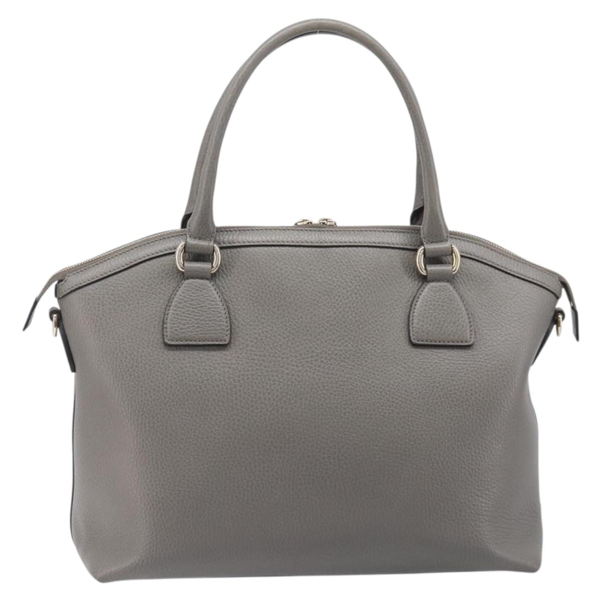 GUCCI Hand Bag Leather Outlet Gray Gold Tone 449651 Auth LN014