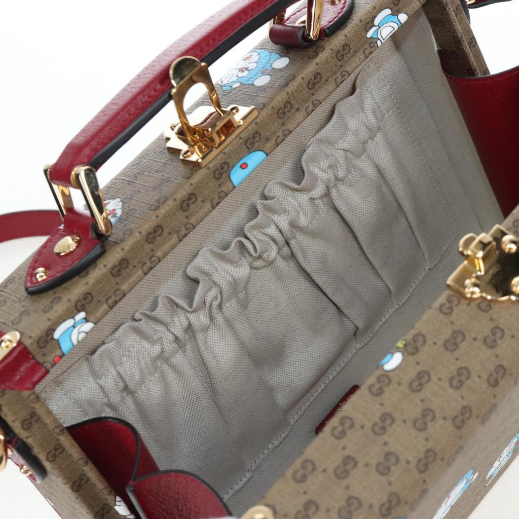 GUCCI Micro GG Doraemon Hand Bag PVC 2way Beige Gold Tone 633587 Auth LN019SAM