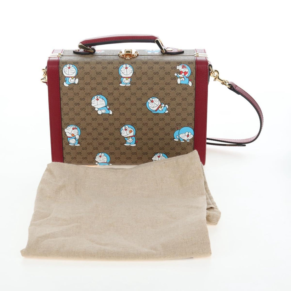 GUCCI Micro GG Doraemon Hand Bag PVC 2way Beige Gold Tone 633587 Auth LN019SAM