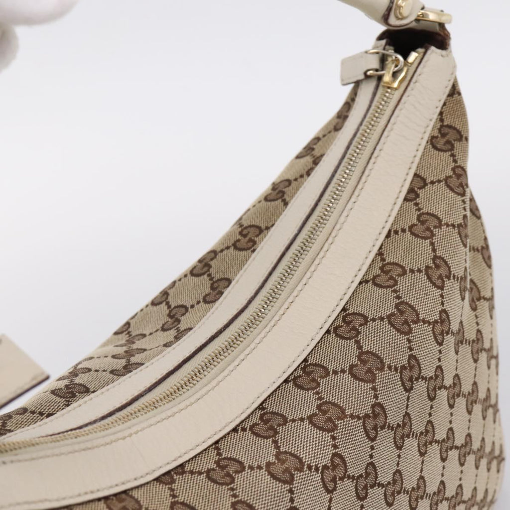 GUCCI GG Canvas Abbey Shoulder Bag Beige Gold Tone 153025 Auth LN025