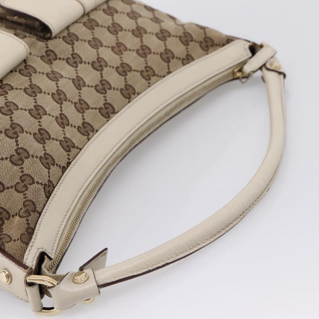 GUCCI GG Canvas Abbey Shoulder Bag Beige Gold Tone 153025 Auth LN025