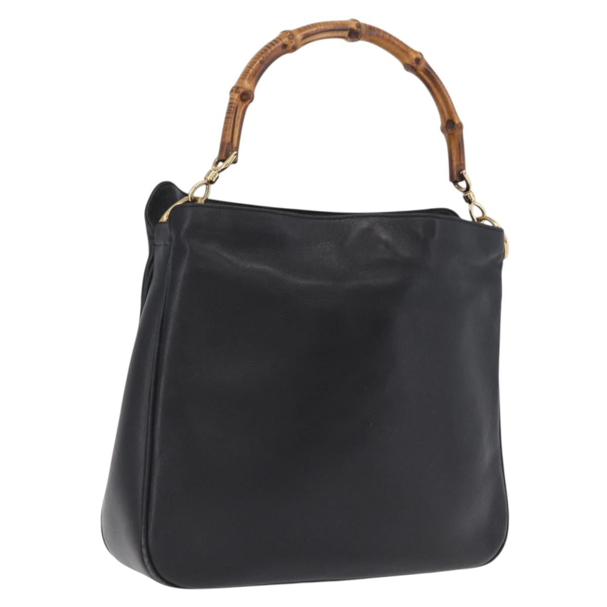 GUCCI Bamboo Shoulder Bag Leather Black Gold Tone 001 1998 1638 Auth LN065