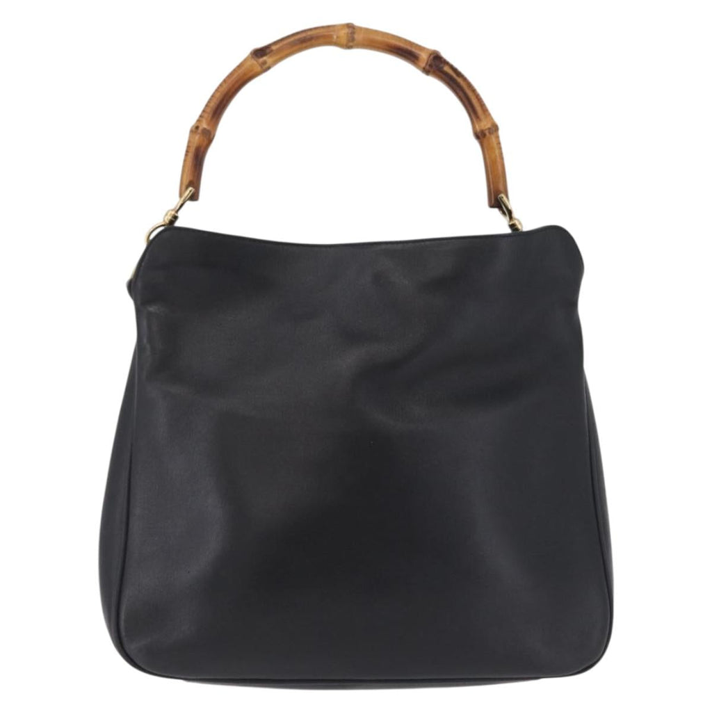 GUCCI Bamboo Shoulder Bag Leather Black Gold Tone 001 1998 1638 Auth LN065