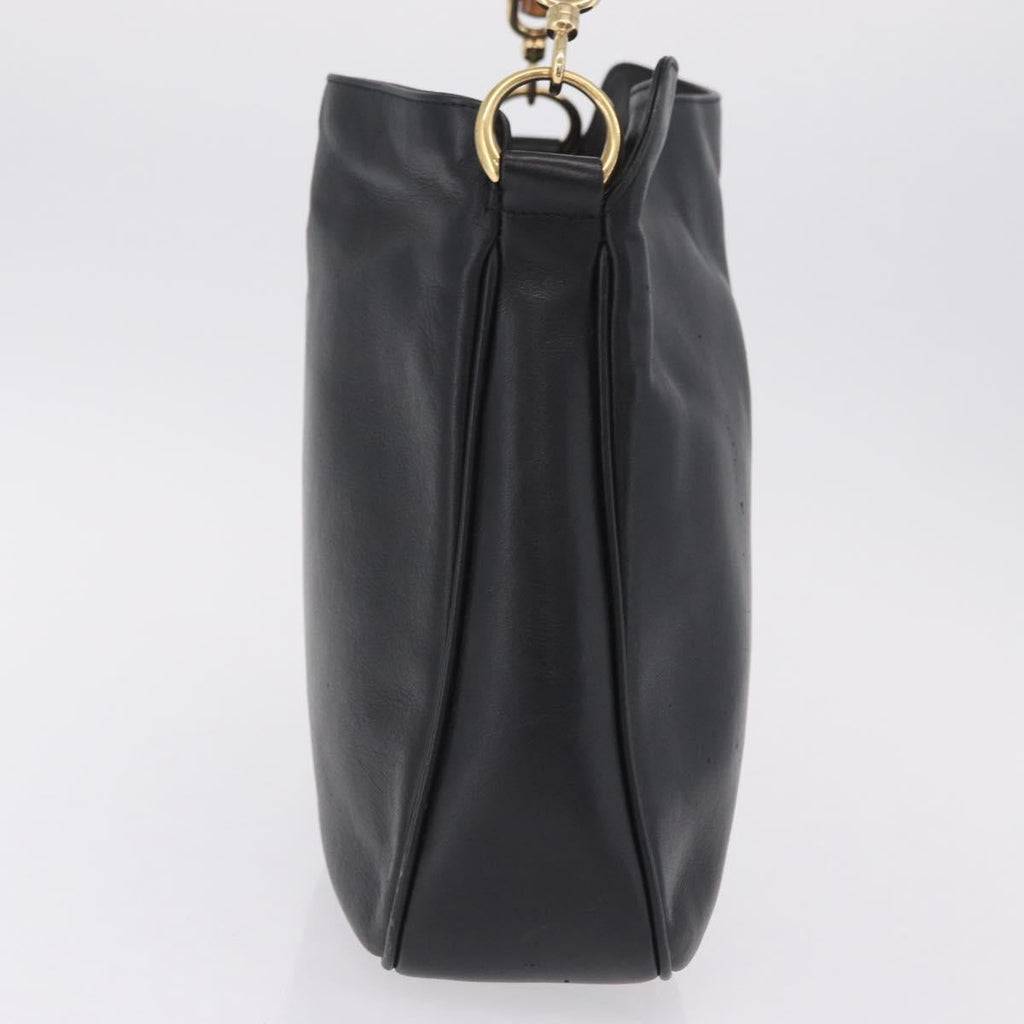 GUCCI Bamboo Shoulder Bag Leather Black Gold Tone 001 1998 1638 Auth LN065