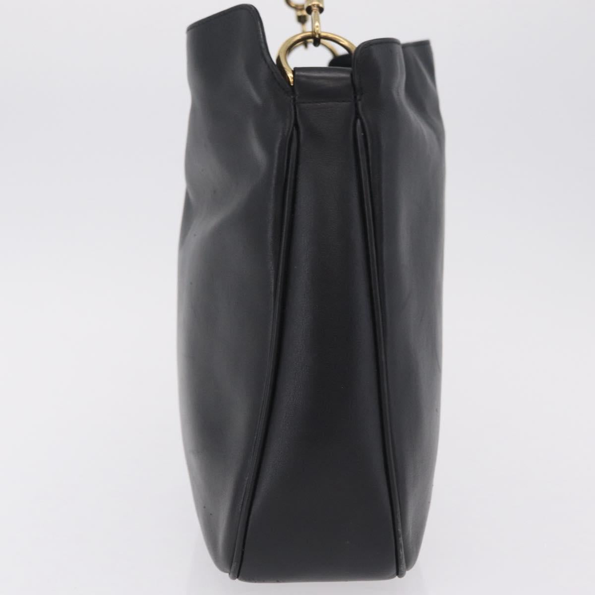 GUCCI Bamboo Shoulder Bag Leather Black Gold Tone 001 1998 1638 Auth LN065