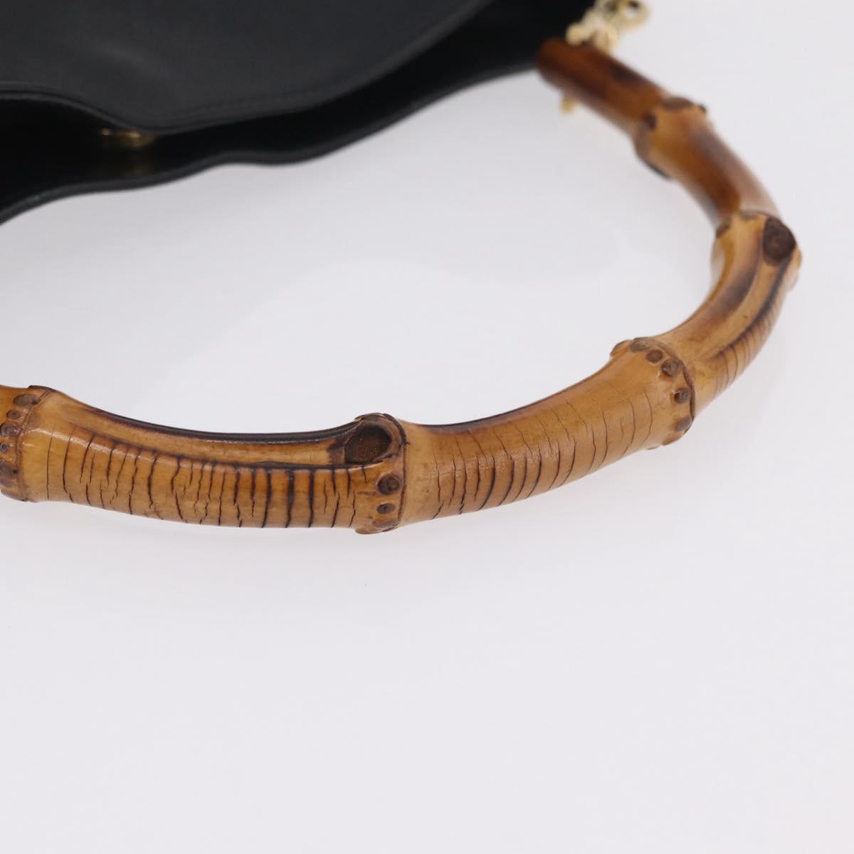 GUCCI Bamboo Shoulder Bag Leather Black Gold Tone 001 1998 1638 Auth LN065