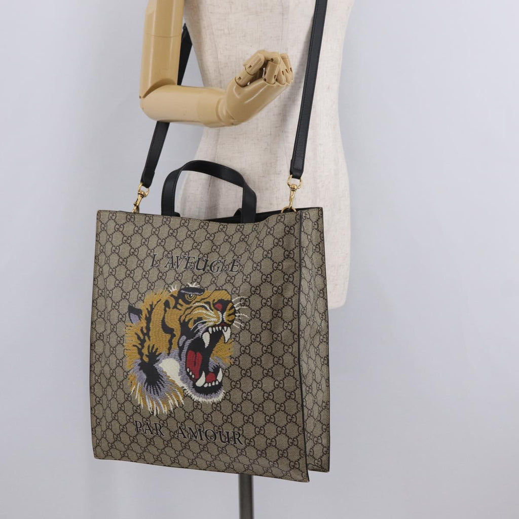 GUCCI GG Supreme Tote Bag PVC 2way Beige Gold Tone 450950 Auth LN076V
