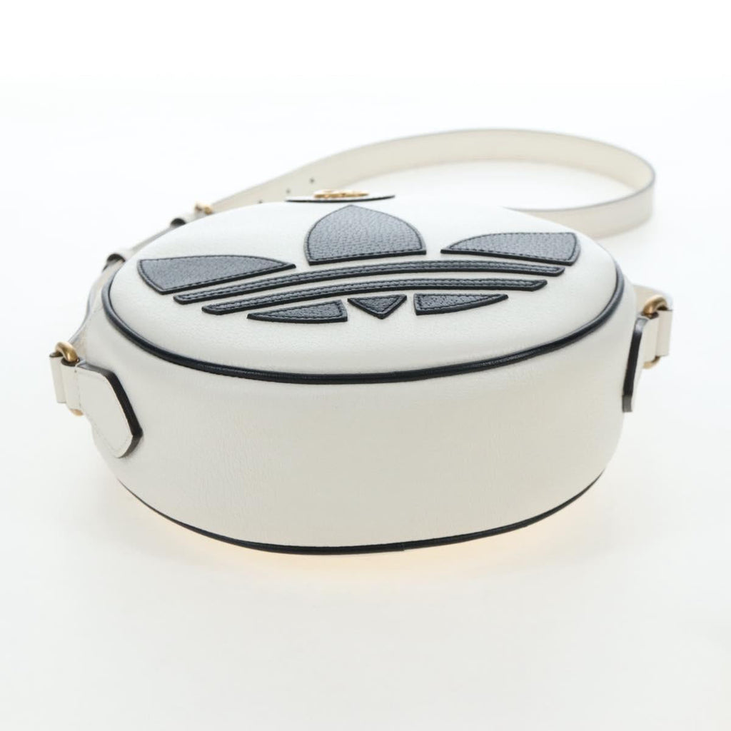 GUCCI x Adidas Shoulder Bag Leather White Gold Tone 702626 Auth LN090M