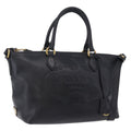 PRADA Hand Bag Leather 2way Black Gold Auth LN148V