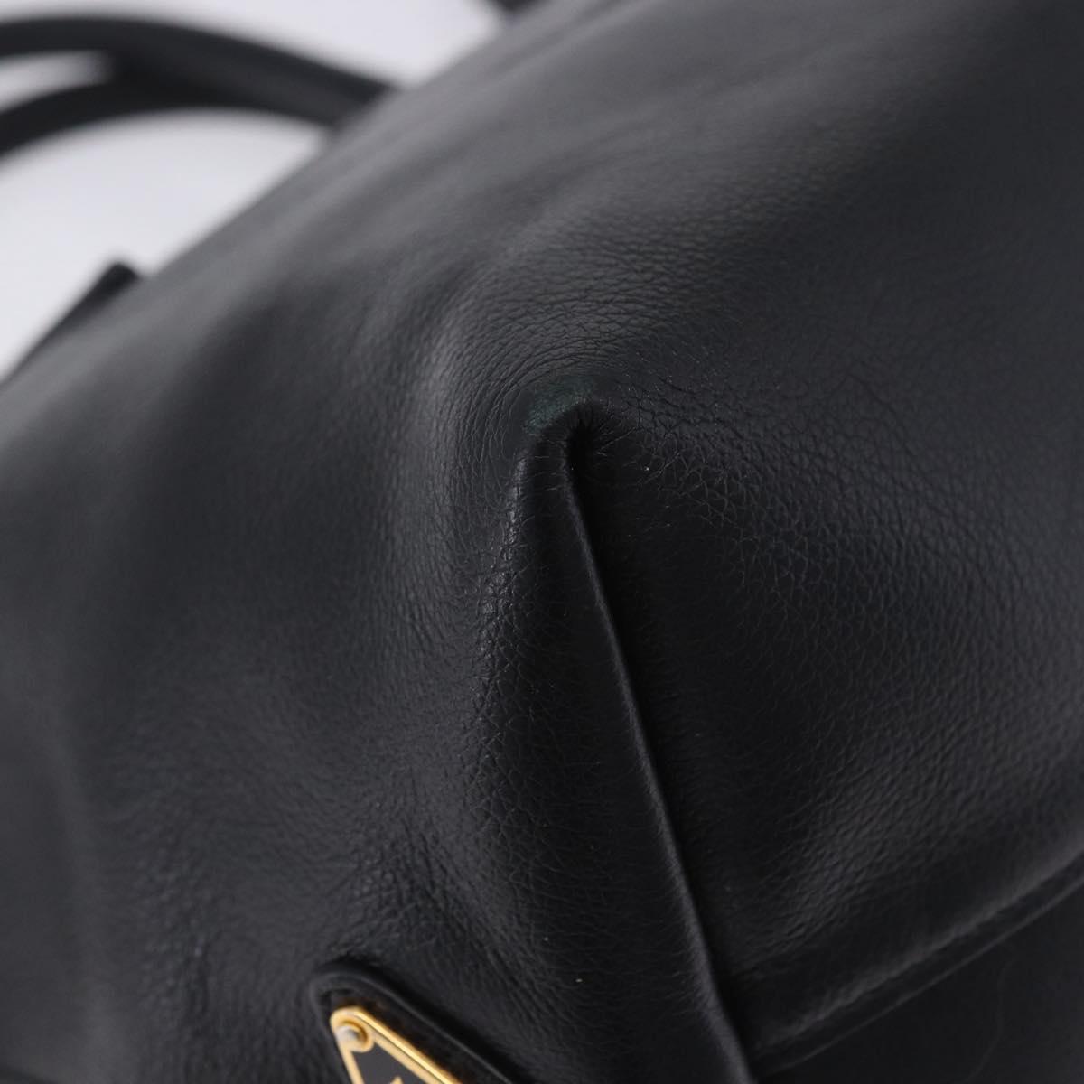 PRADA Hand Bag Leather 2way Black Gold Auth LN148V