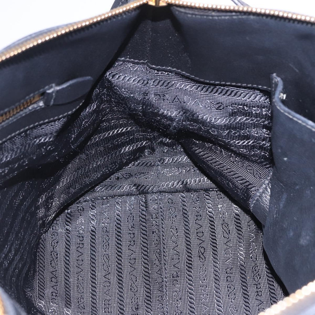 PRADA Hand Bag Leather 2way Black Gold Auth LN148V