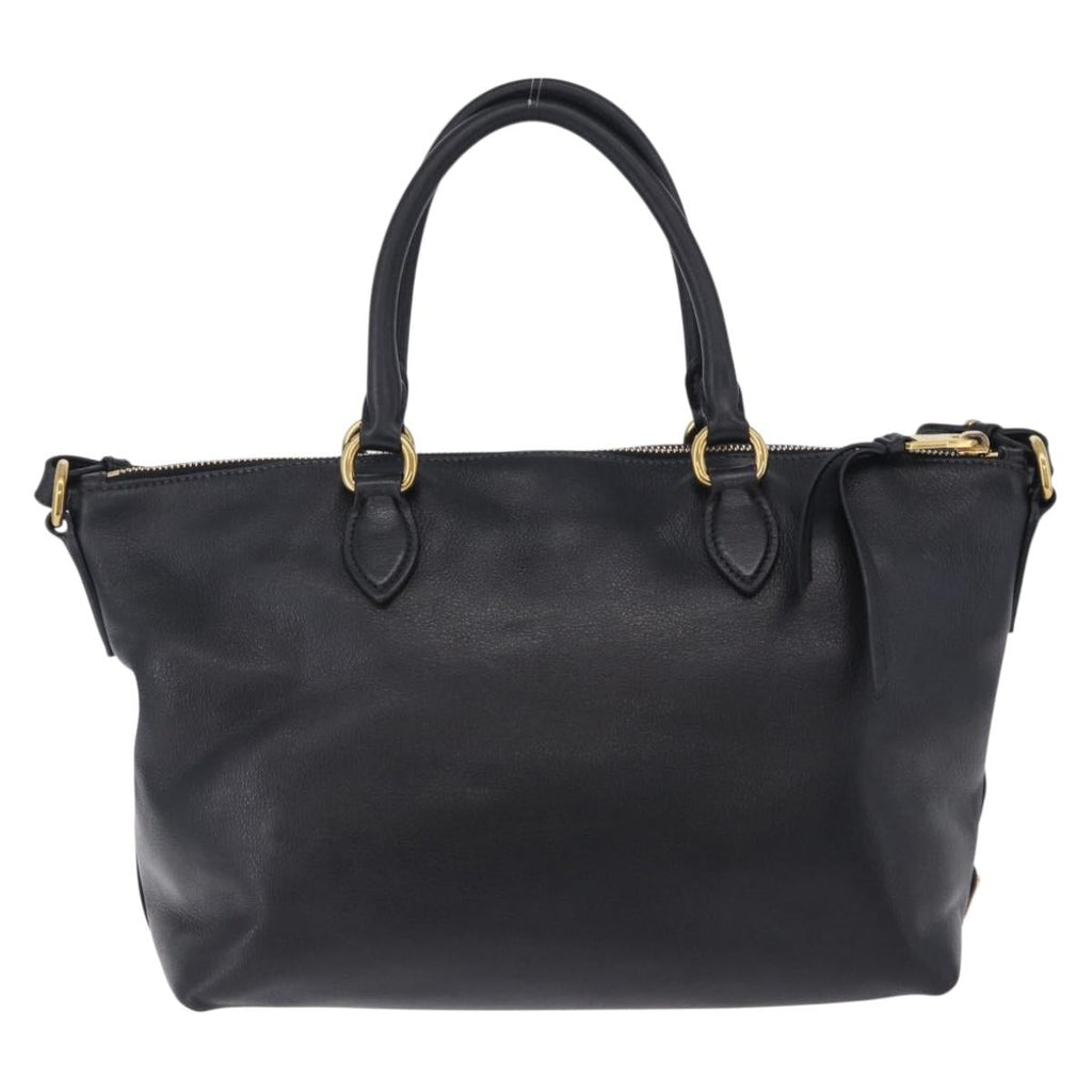 PRADA Hand Bag Leather 2way Black Gold Auth LN148V