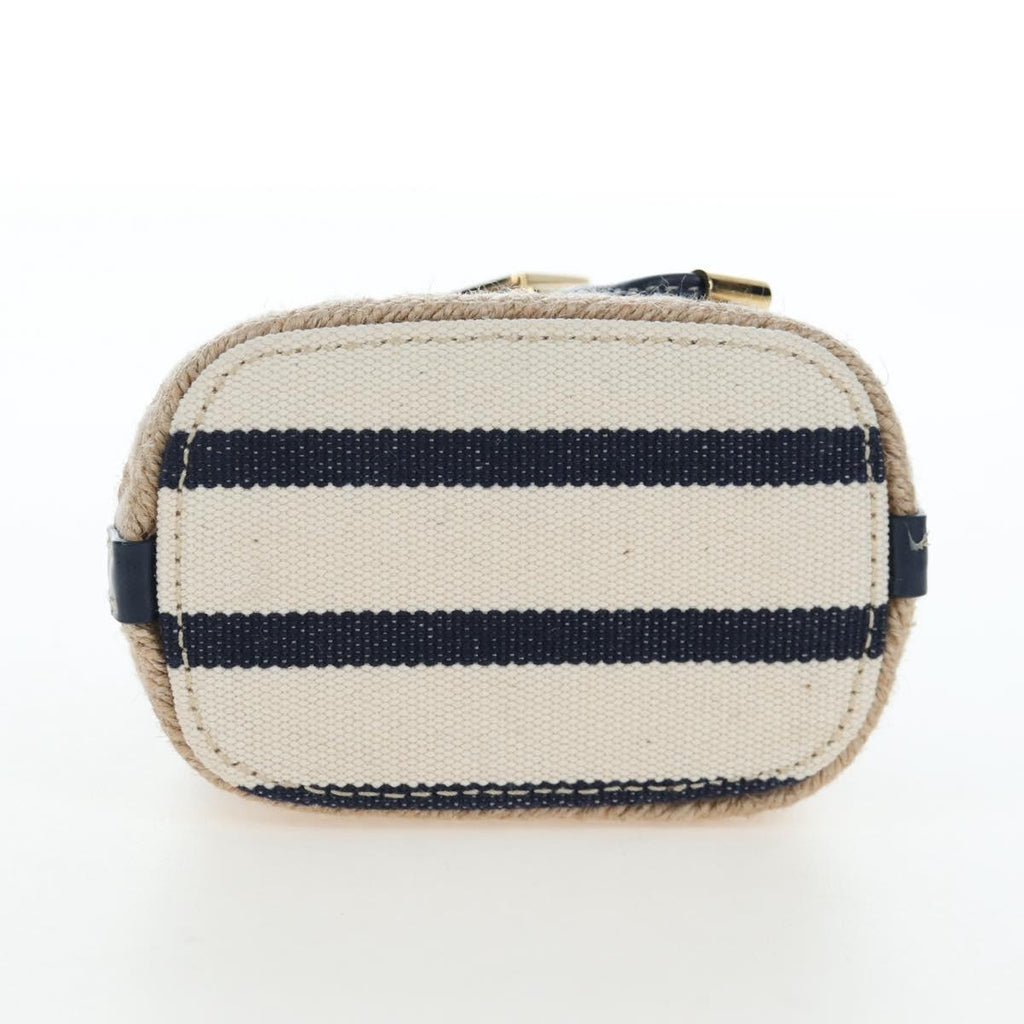 PRADA Chain Shoulder Pouch Canvas Navy Gold Auth LN217M
