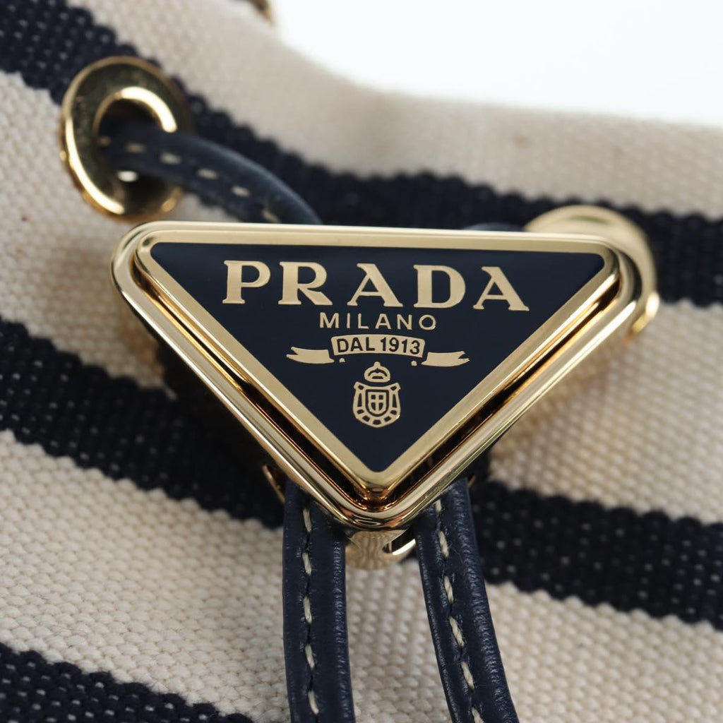 PRADA Chain Shoulder Pouch Canvas Navy Gold Auth LN217M