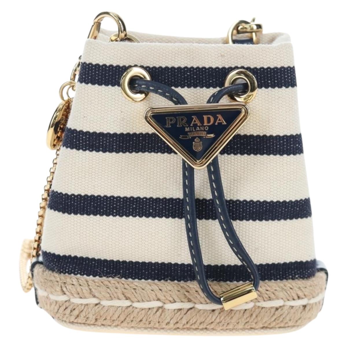PRADA Chain Shoulder Pouch Canvas Navy Gold Auth LN217M