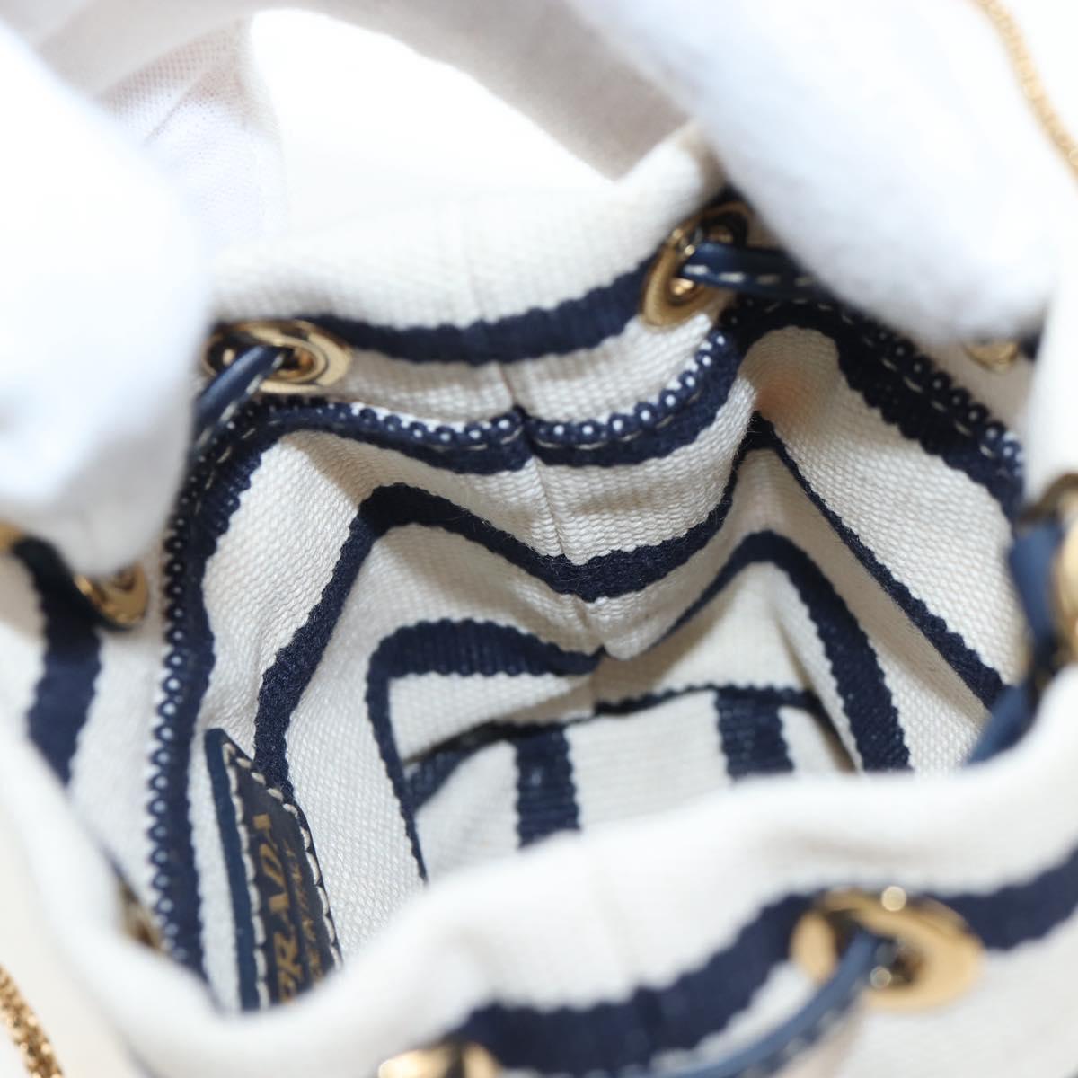 PRADA Chain Shoulder Pouch Canvas Navy Gold Auth LN217M