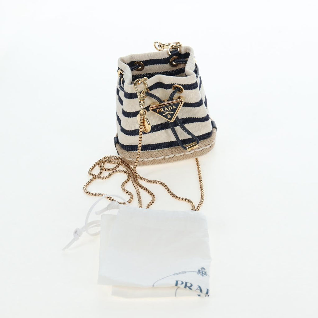 PRADA Chain Shoulder Pouch Canvas Navy Gold Auth LN217M