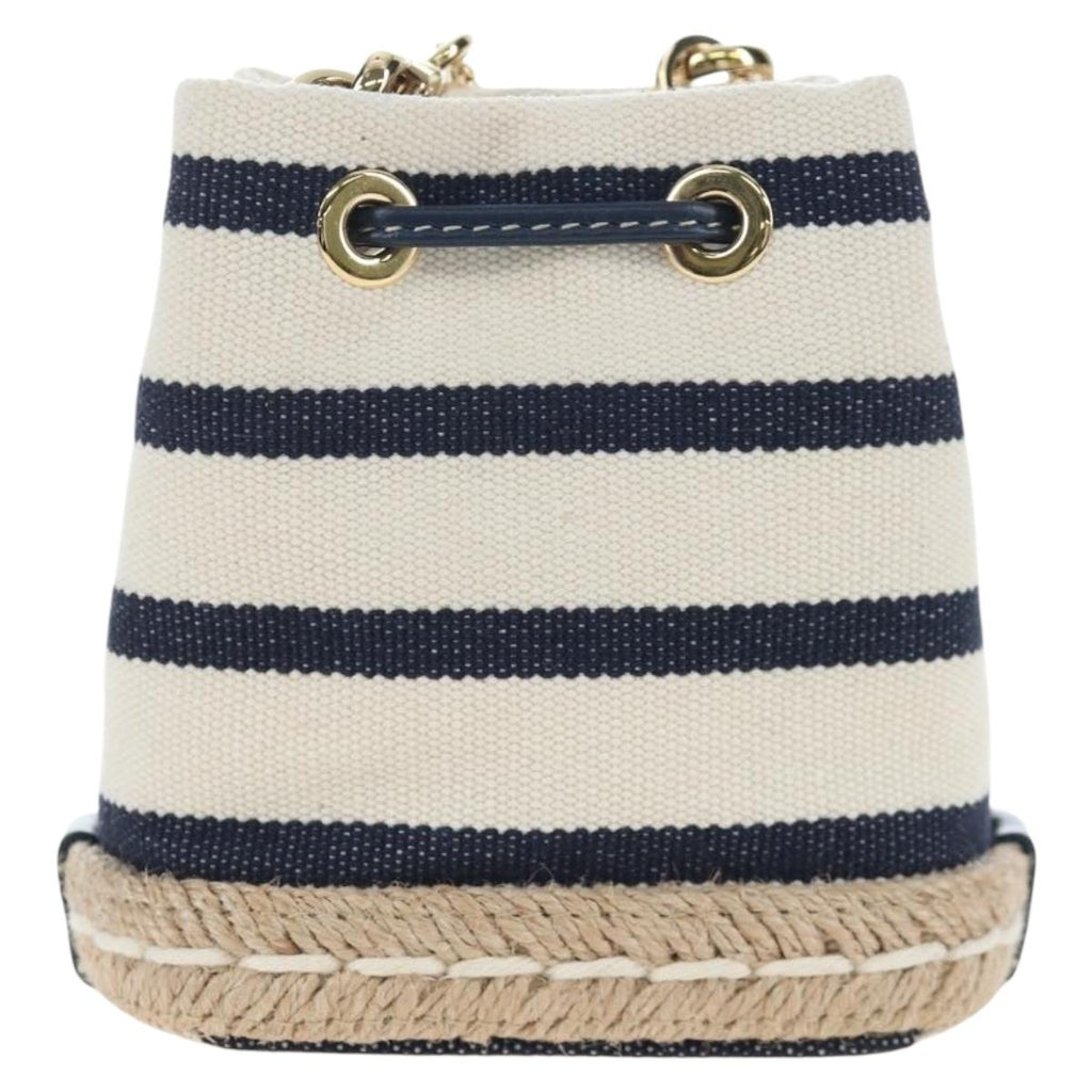 PRADA Chain Shoulder Pouch Canvas Navy Gold Auth LN217M