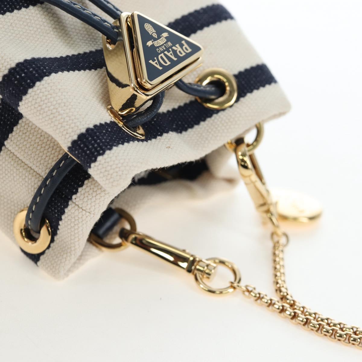 PRADA Chain Shoulder Pouch Canvas Navy Gold Auth LN217M