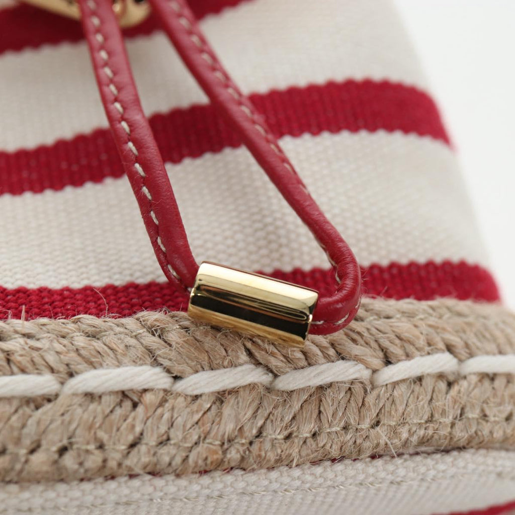 PRADA Chain Shoulder Pouch Canvas Red Gold Auth LN218M