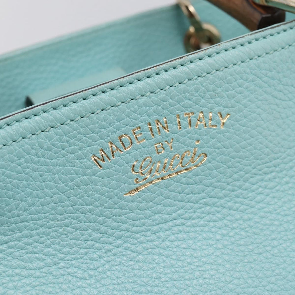 GUCCI Bamboo Hand Bag Leather 2way Light Blue Gold 323660 Auth LN229A