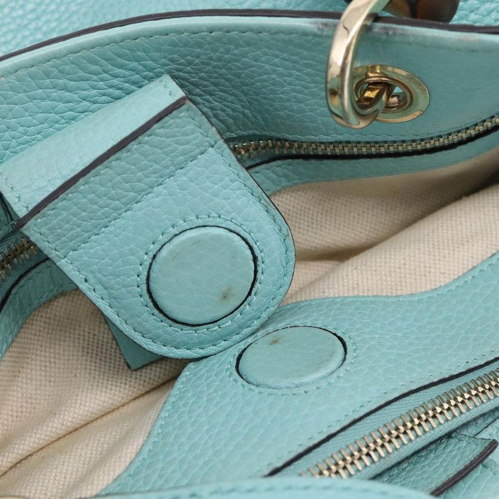 GUCCI Bamboo Hand Bag Leather 2way Light Blue Gold 323660 Auth LN229A