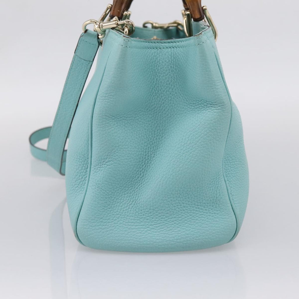 GUCCI Bamboo Hand Bag Leather 2way Light Blue Gold 323660 Auth LN229A