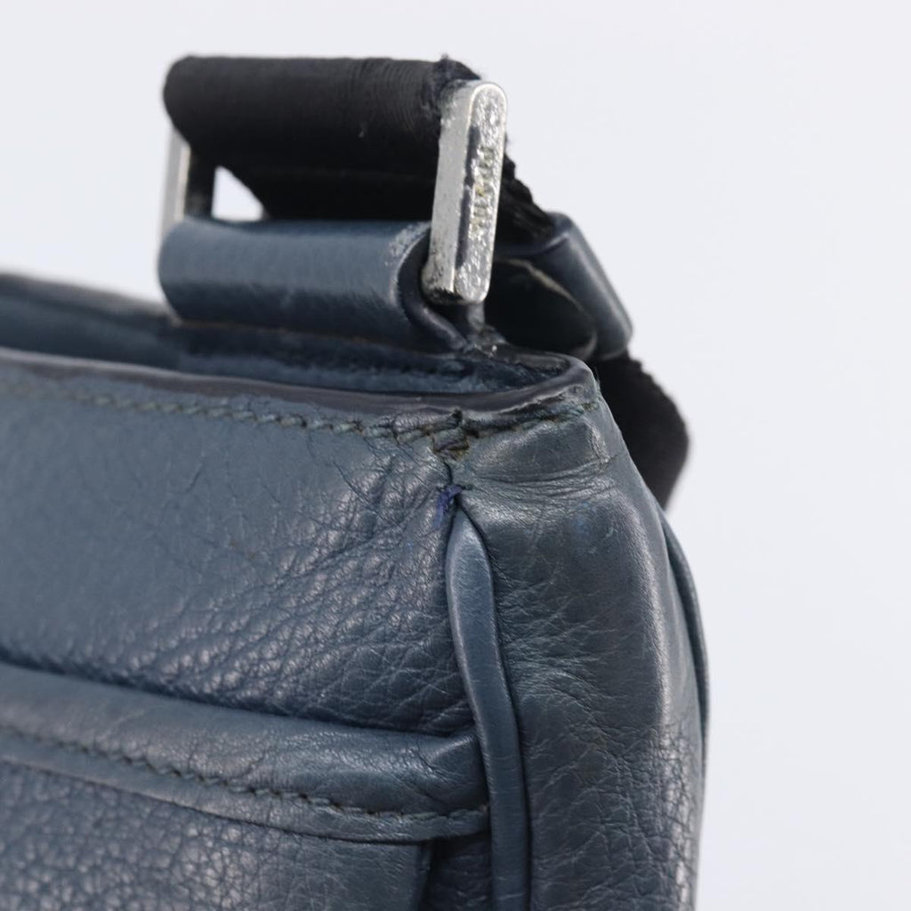 PRADA Shoulder Bag Vittero Dino Leather Navy Silver Auth LN240