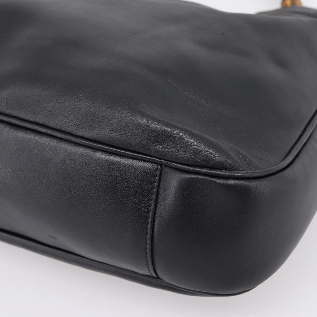 GUCCI Bamboo Hand Bag Leather 2way Black Gold 001 2058 1577 Auth LN249