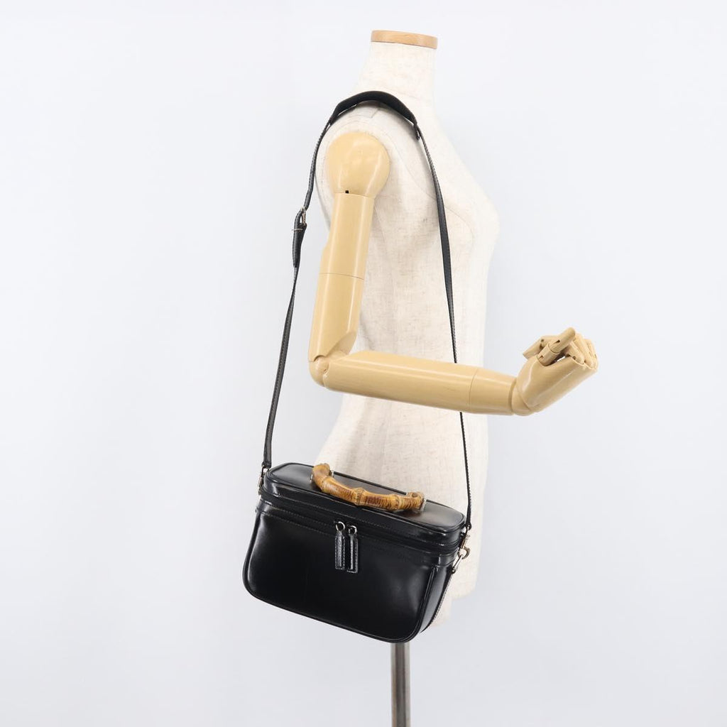 GUCCI Vanity Hand Bag Patent leather 2way Black Silver 013 2122 2490 Auth LN253