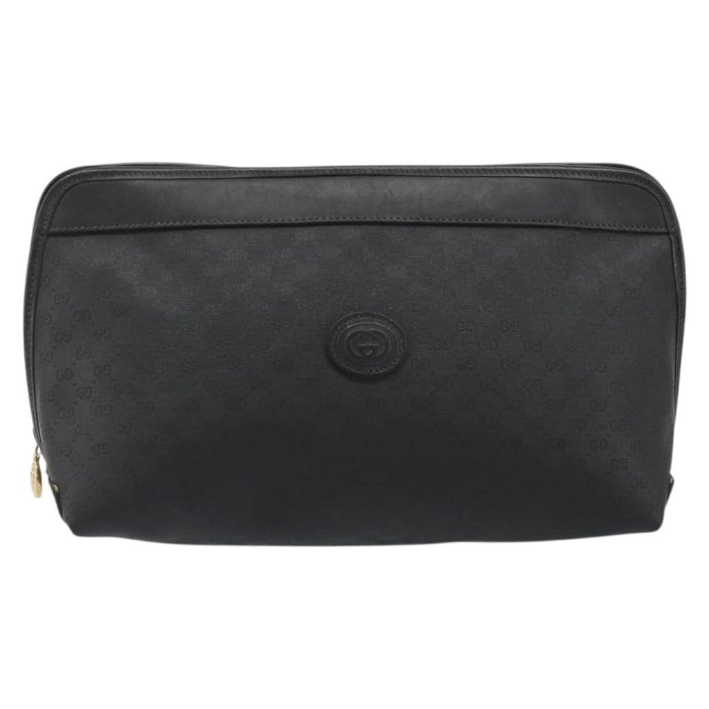 GUCCI Micro GG Supreme Clutch Bag PVC Black Gold 014 58 0198 Auth mr2532
