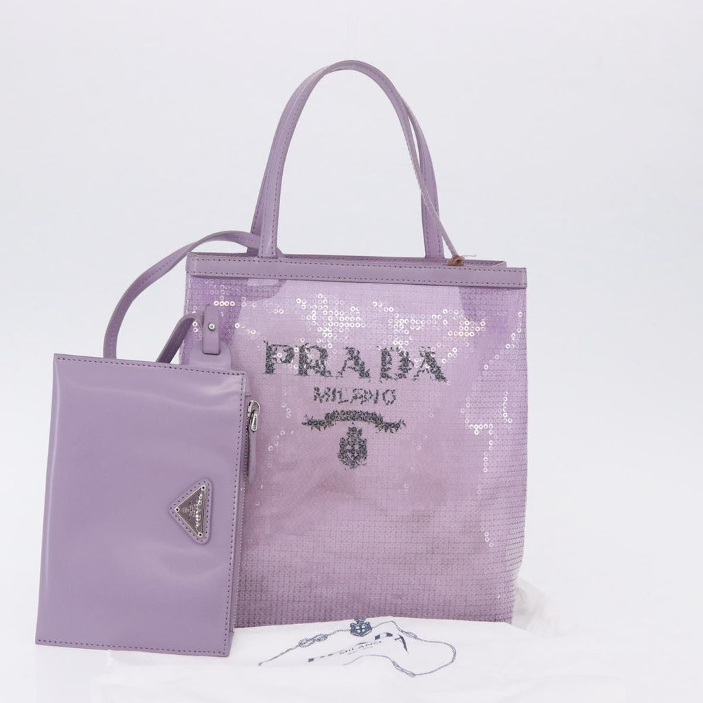 PRADA Hand Bag Mesh Sequins Purple Silver Auth mr2840
