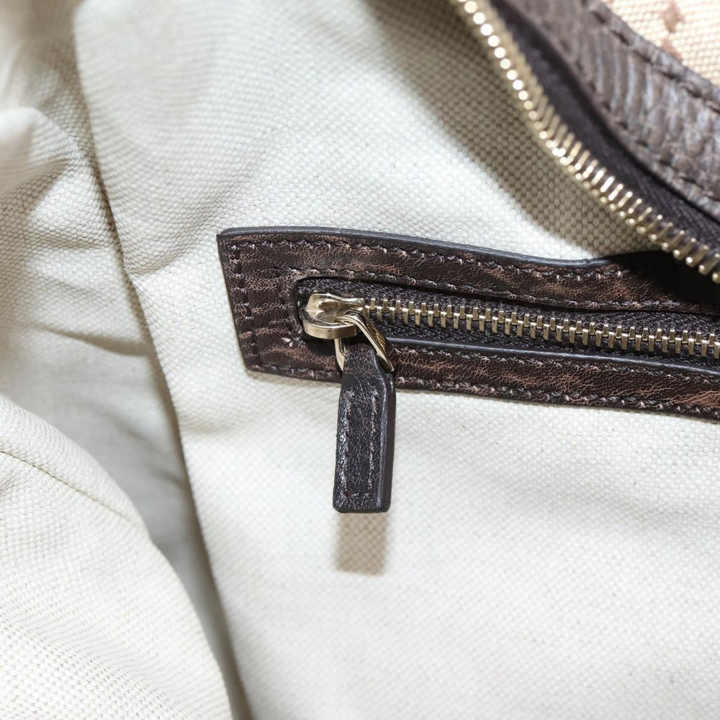GUCCI Diamante Horsebit Shoulder Bag Canvas Beige Gold Tone Auth mr2925V