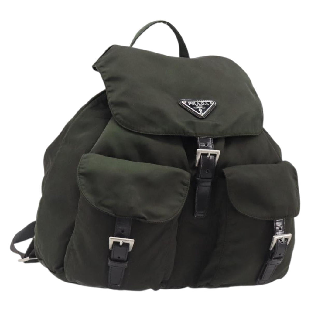 PRADA Backpack Nylon Khaki Silver Auth mr2957