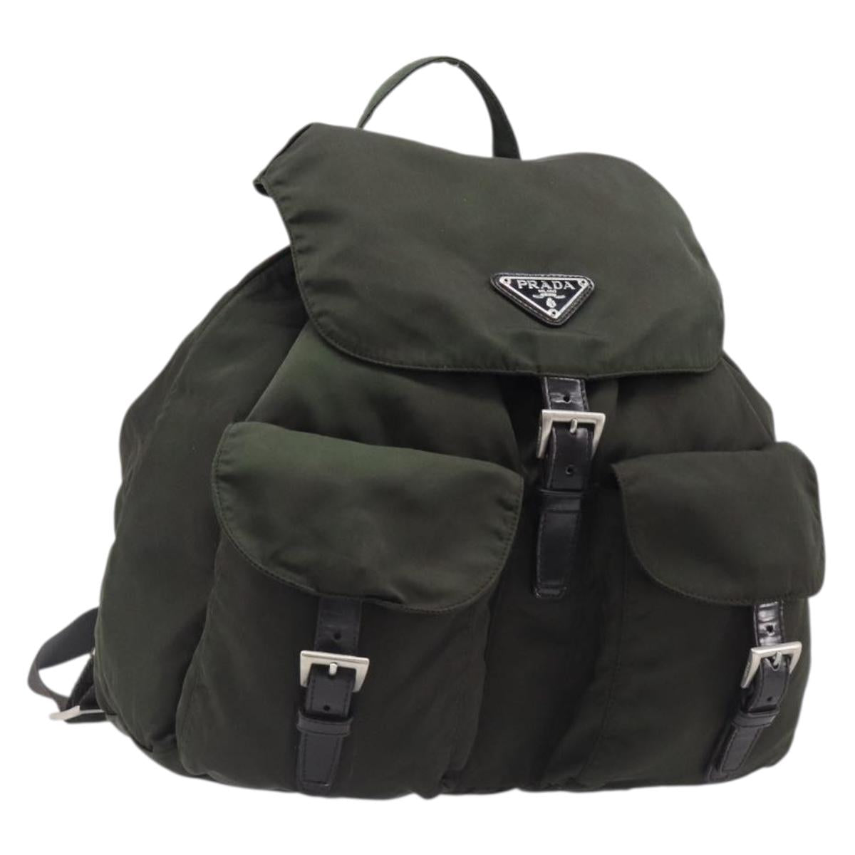 PRADA Backpack Nylon Khaki Silver Auth mr2957