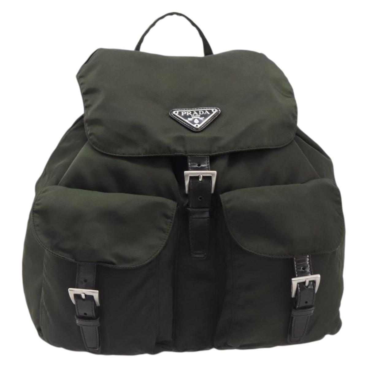 PRADA Backpack Nylon Khaki Silver Auth mr2957